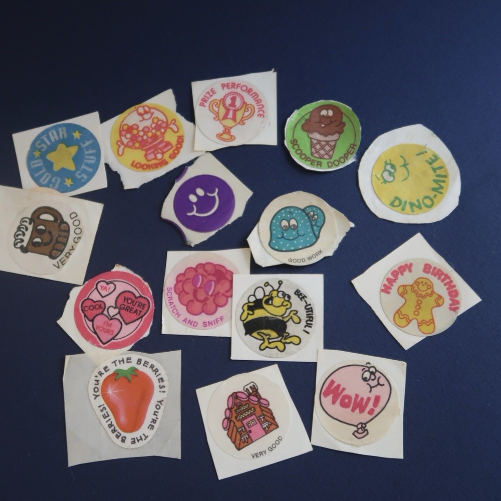 Vtg 80s Trend Scratch & Sniff Sticker Lot- Scented Smelly Gum Drop Fun Reward!
