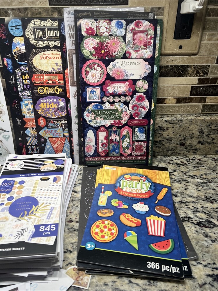 Huge lot of Asst scrapbook & Happy Planner Stickers, hundreds of pages see pics!