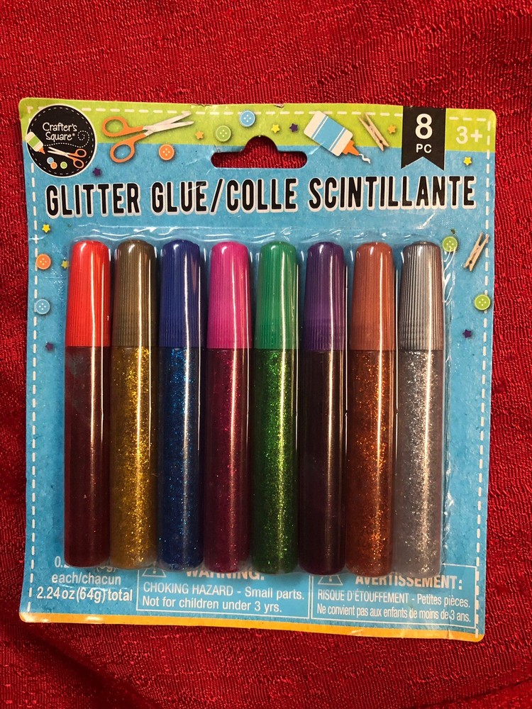 GLITTER GLUE 8 Squeeze Pens of 8 Colors Silver Gold Red Green Blue Pink Tube Pen