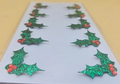 Christmas Paper Crafts MINI GLITTER HOLLY 10pc Dimensional Stickers, NEW