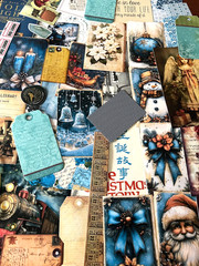 #26 – 150+pcs Blue Christmas JUNK JOURNAL 3D Kit with REAL EPHEMERA Mixed Media
