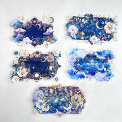 Holographic Moon Floral Stickers Collage Junk Journal Scrapbooking