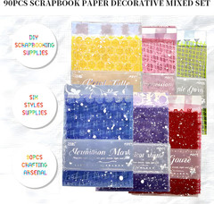90 Sheets Sticker Scrapbook Paper Supplies for DIY Mix Mesh Fabric Scrapbooking