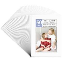 , Pack of 50, Acid-Free White Pre-Cut 5×7 Picture Mat for 4×6 Photo with Whit…