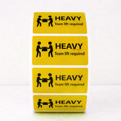 50 Heavy Team Lift Required Stickers Green Shipping Labels Safety 2×1″