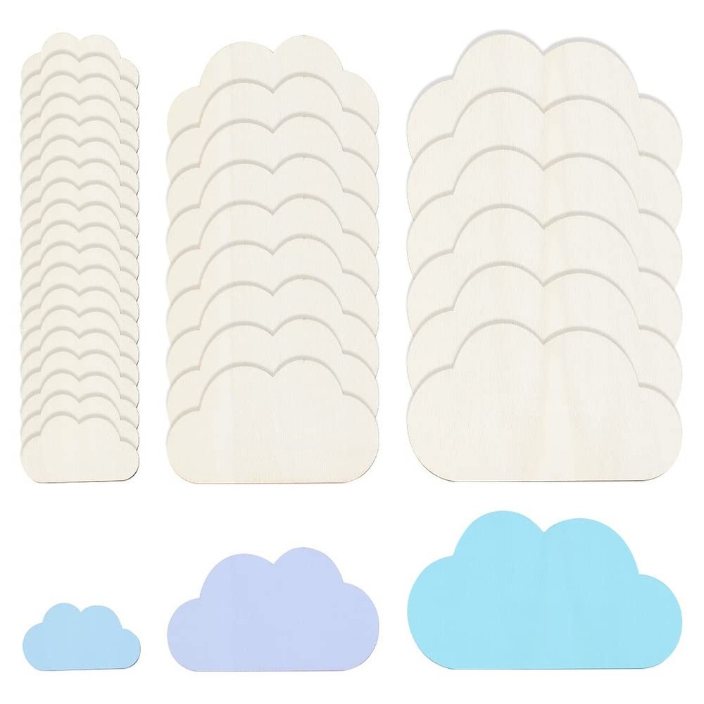 OLYCRAFT 36pcs 3 Sizes Unfinished Wood Slices Wood Color Cloud Shape Wooden P…