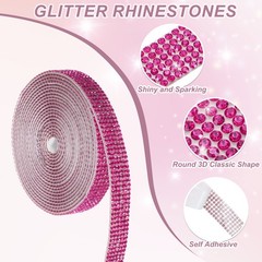 Rhinestone Ribbon 0.5″ x 3 Yard Self-Adhesive Rhinestone Strips (Rose Red)
