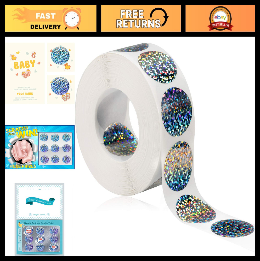 1000 Scratch Off Stickers – DIY Holographic Circle Labels for Games & Gifts, 1