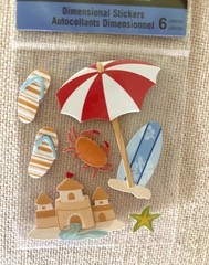 Cute BEACH Theme Dimensional Stickers AND Die-Cut~ 3 PIECE LOT~ ALL NEW