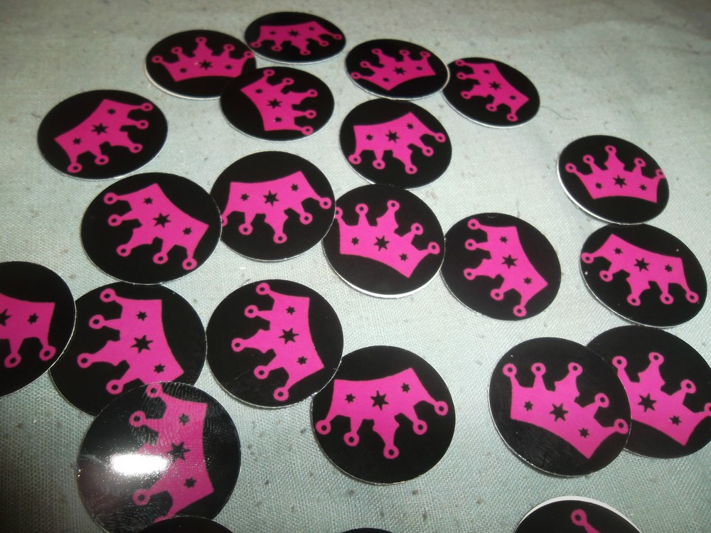 NEW PRE CUT ONE INCH PINK CROWN BOTTLE CAP IMAGES $5 FOR 30 FREE SHIP