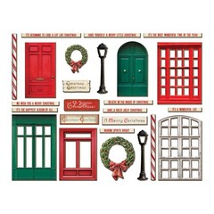 Tim Holtz Idea-ology Christmas Baseboards Green Red Doors Windows Sayings Wreath