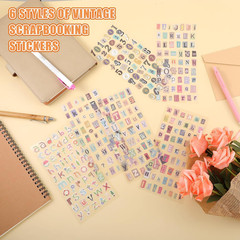 24 Sheet Vintage Scrapbook Stickers, Cute Alphabet Number Stickers, Scrapbook St