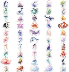 100Pcs Marine Life Stickers for Water Bottles, Fish, Jellyfish, Multi Color