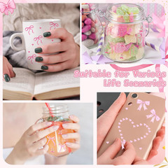 5 Sheets Bow Stickers for Water Bottles, Hearts Coquette Sticker Sheet, Rub on T