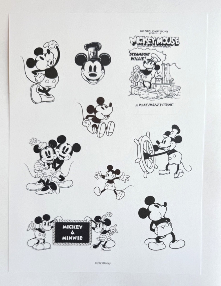 Disney – Mickey & Minnie Mouse – Scrapbook Sticker Sheet – B&W Steamboat Willie