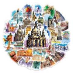 50pcs Architecture Stickers, History Monument Buildings Cultural Symbols 202