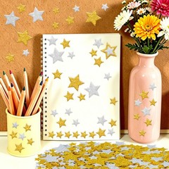1032Pcs Foam Stickers Glitter Star Sticker Gold Silver Stars