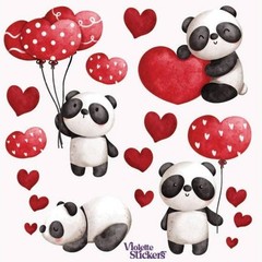 Violette Stickers – 1 Panda, Red Heart, & Balloon Sticker Sheet – Stationery