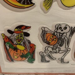 Vintage Halloween Puffy Stickers T Stick On Witch Cat Skeleton Pumpkin Set Of 2
