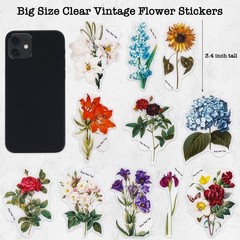 100 Pieces Vintage Flower Stickers Set Big 3.4 Waterproof Clear Botanical Flor