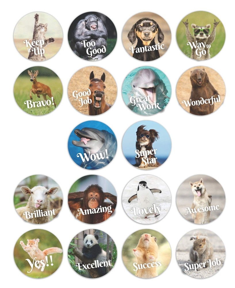 1800 Fun Animal Reward Stickers – 1″ Round, 18 Designs, Motivational for All Age