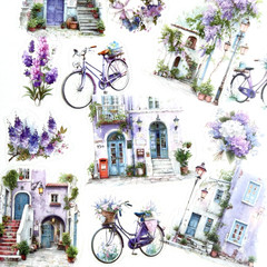 Purple Floral Village Stickers Junk Journal Collage