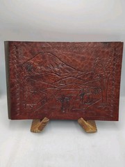 VTG Ecuador Hand Tooled Leather Photo Album Scrapbook 12×9 Landscape Scene