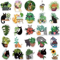 25 Cat Plants Green Cute Aesthetic Kawaii Decal Sticker