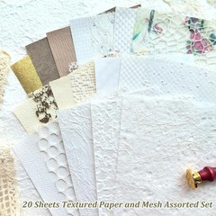 20 Unique A5 Textured Scrapbook Paper & Mesh Fabric Set, Handmade Craft Paper fo