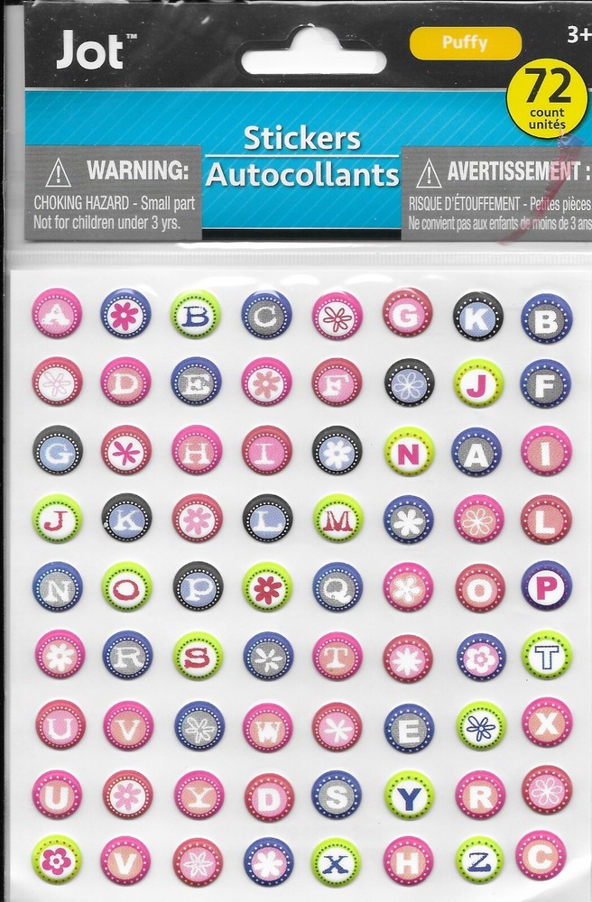 Alphabet Small Round Typewriter Pink Red Purple Green Upper Case Jot Stickers