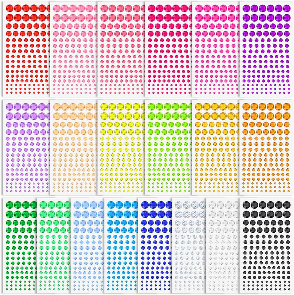 2800 Pcs Self Adhesive Gems Stickers for Crafts,20 Colors Rhinestones for Bedazz