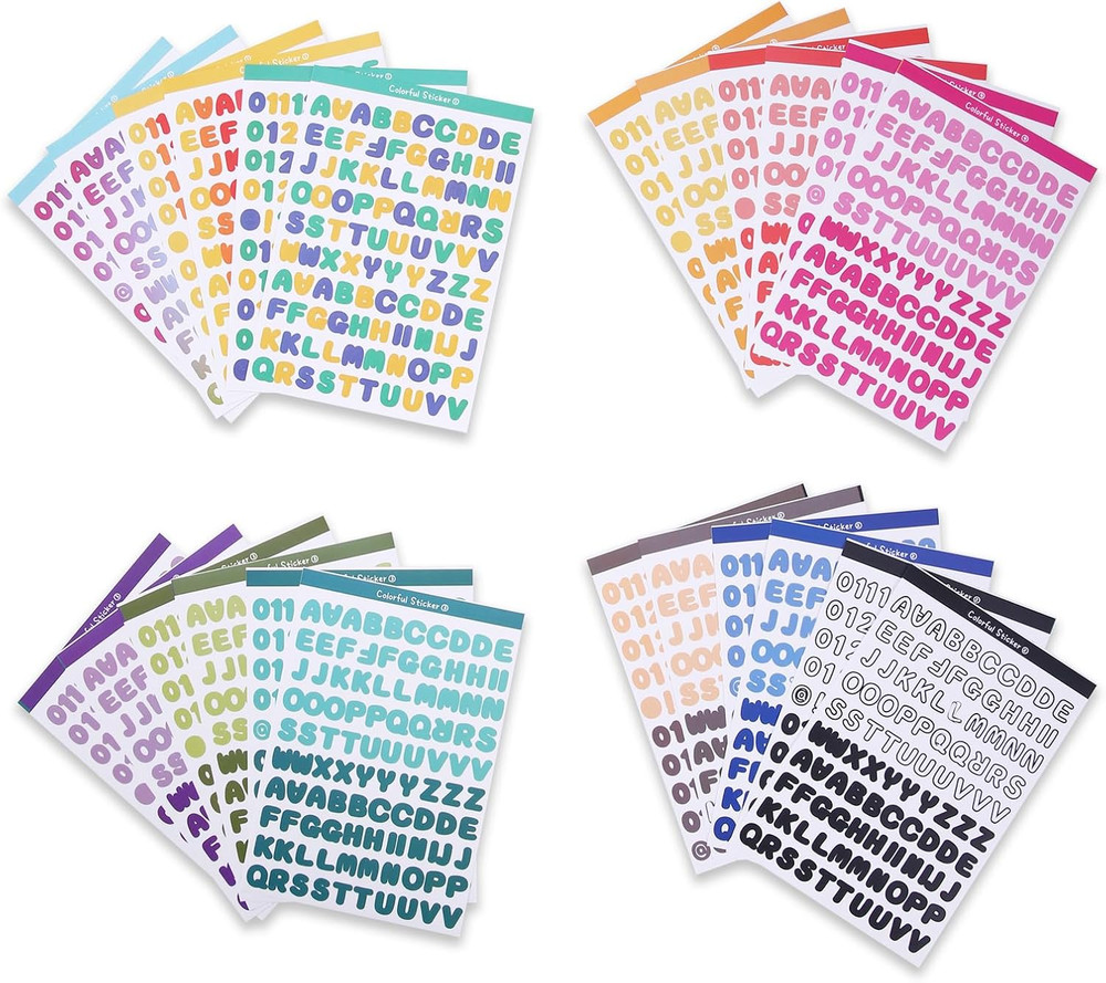 2400 Pieces Small Colorful Vinyl Letter Stickers, 24 Sheets Self Adhesive Mini A