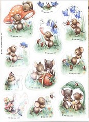 Vintage 1982 Hallmark Sticker Sheet Mouse Mice Mushrooms Blue Birds Strawberry
