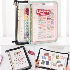 Reusable Sticker Book Organizer Binder with Zipper Closure, PU Leather Releas…
