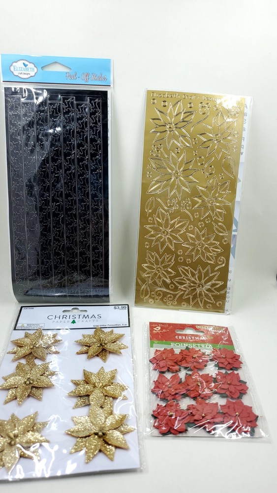 CR5 Lot Of 4 Christmas Poinsettia Embellishments For Cards Or Scrapbooking Lot B