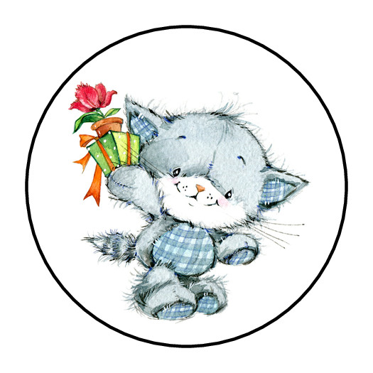 CUTE KITTEN WITH FLOWERS ENVELOPE SEALS STICKERS LABELS TAGS 1.5″ ROUND (30)