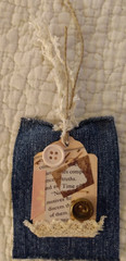 Six OOAK Junk Journal Denim Tags VTG Ephemera Scrapbooking Embellished Handmade