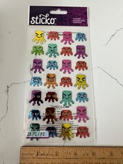 Sticko Dimensional 28 PC Multi Color Space Critter Stickers Scrapbooking Crafts