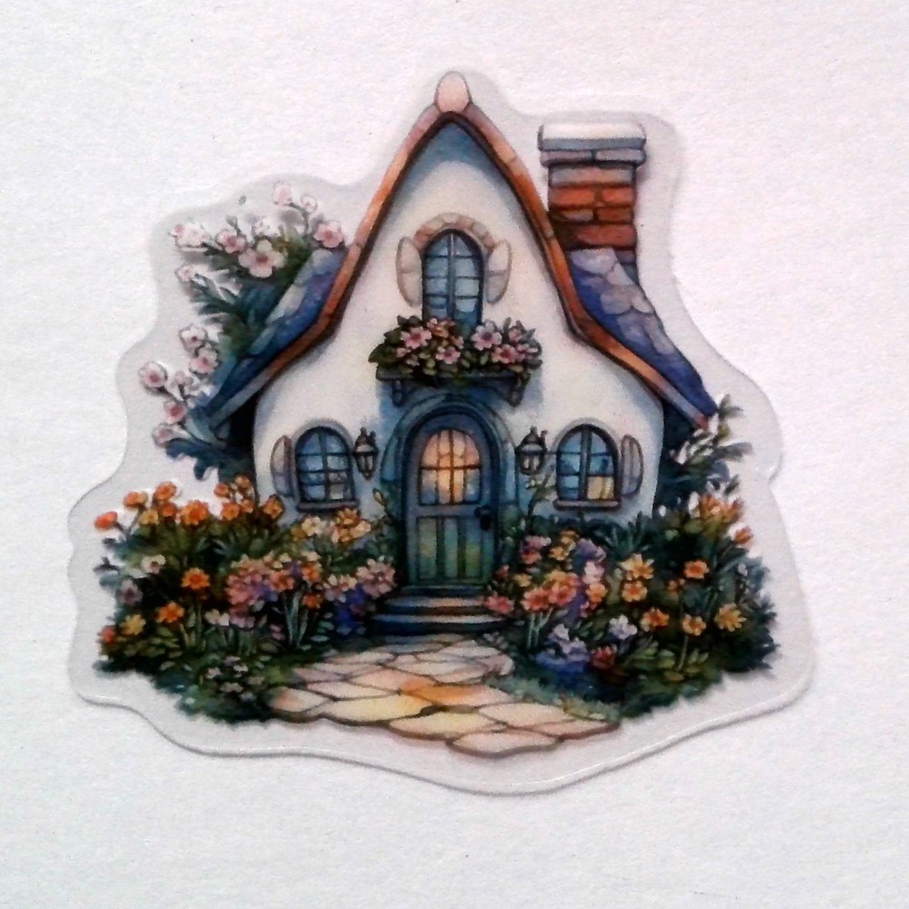 Cottage Style Fairy Tale House Clear Vinyl Decal Sticker Water Resistant Laptop