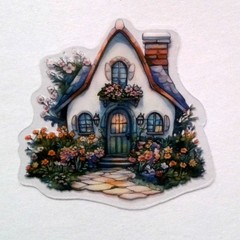 Cottage Style Fairy Tale House Clear Vinyl Decal Sticker Water Resistant Laptop