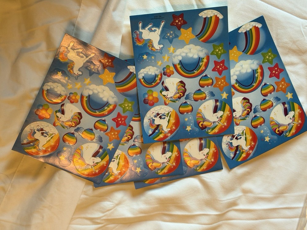 Vintage Rainbow Unicorn Sticker Sheets Lot NOS 80s Bright Colorful Y2k Retro