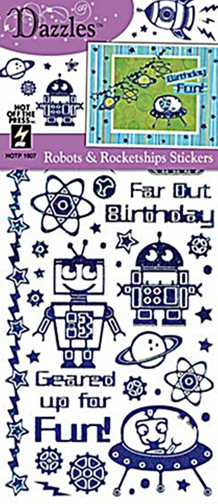 Blue ROBOTS & ROCKETSHIPS DAZZLES Stickers Space Scrapbooking Card Making 1907