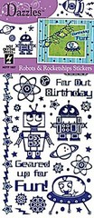 Blue ROBOTS & ROCKETSHIPS DAZZLES Stickers Space Scrapbooking Card Making 1907