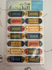 Daisy Hill Dimensional Travel Word Tags 14PC Relax Tour Laugh Drive Scrapbooking