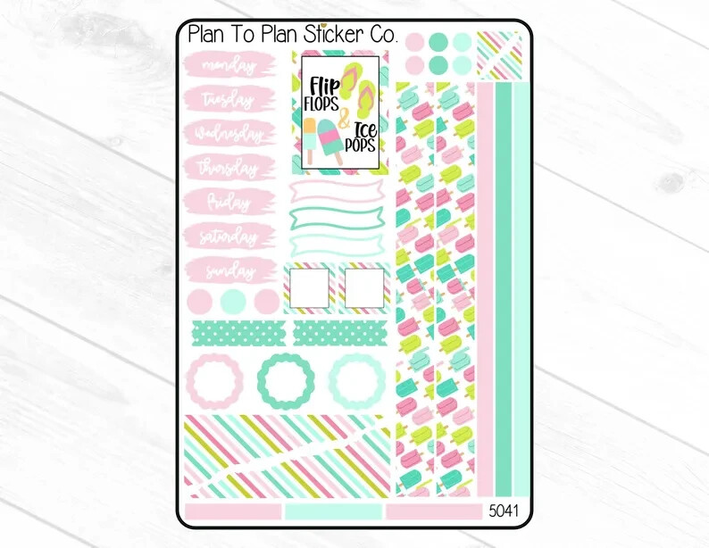 5041~~Flip Flops & Ice Pops Journaling Kit Planner Stickers