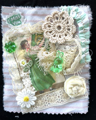 #4 Art Collage Snippet Cluster Girl Green Bunny Crochet Lace Handmade Album