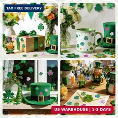 1000 PCS St Patricks Stickers for Kids 2 Rolls Sparkly Shamrock Stickers 5 Desig