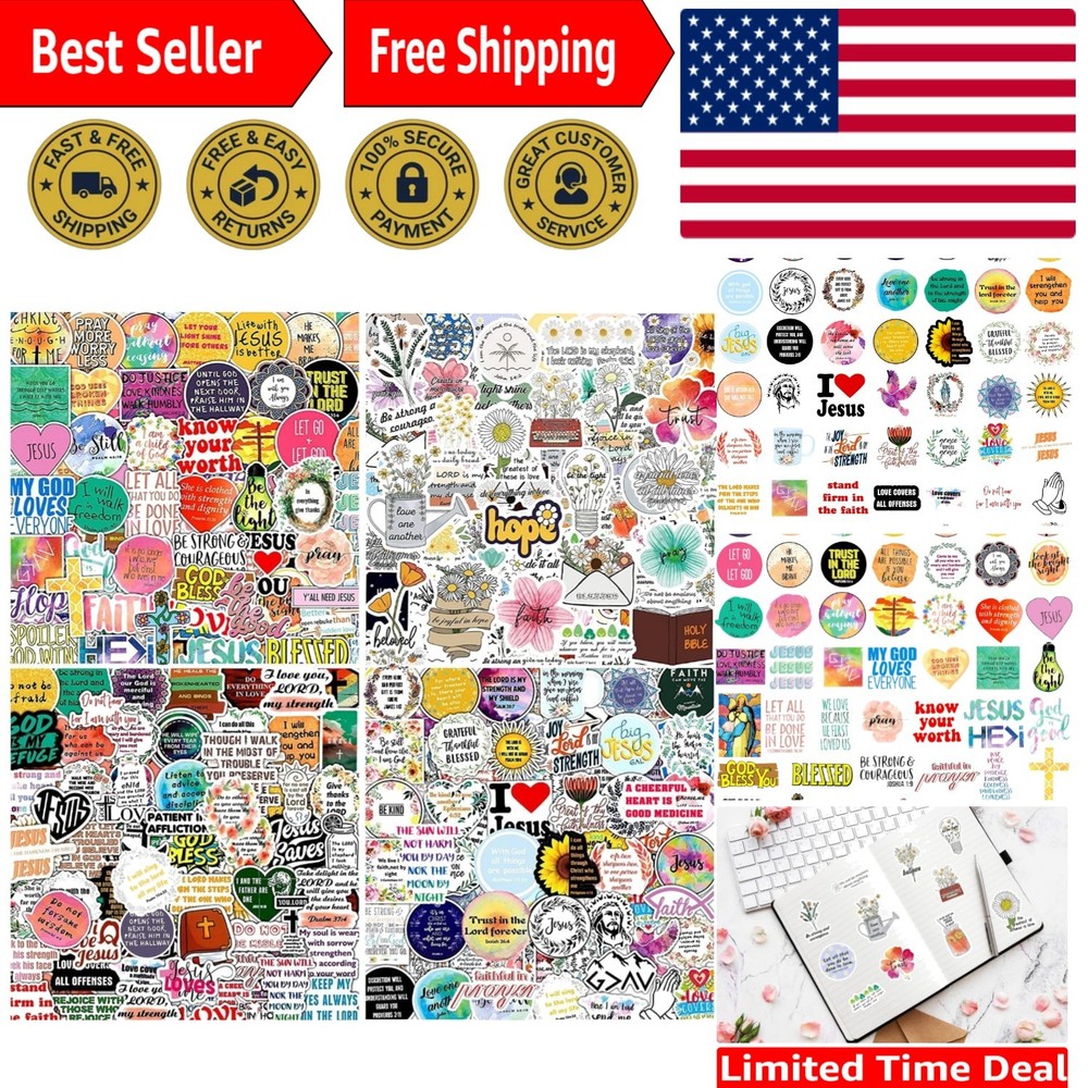 220Pcs Assorted Christian Stickers – Motivational Bible Quotes for Everyone