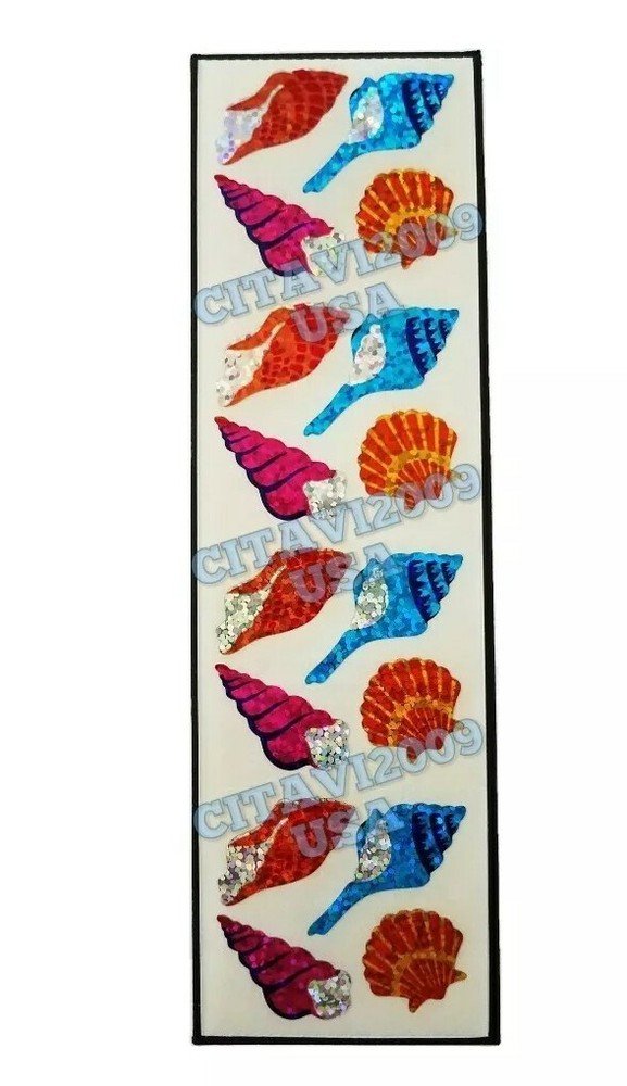 HAMBLY STUDIOS PRISMATIC STICKERS COLORFUL SEASHELLS – BEACH – VINTAGE RARE