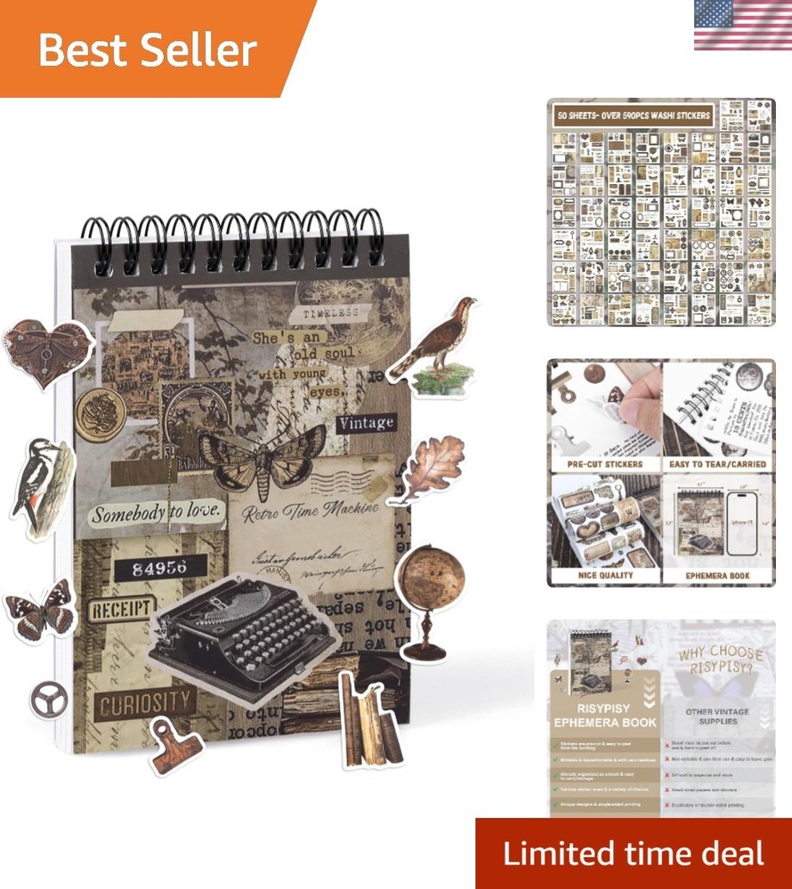 Pre-Cut Vintage Sticker for Journaling, 595PCS – 50 Sheets Washi Brown Scrapb…